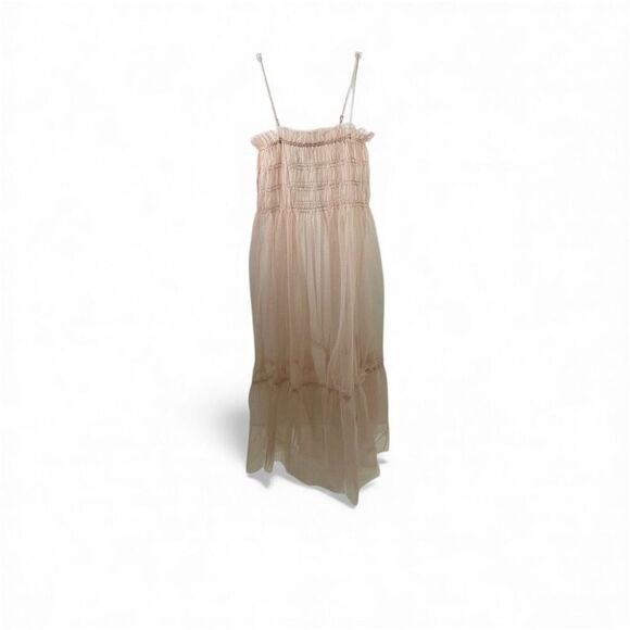 Anthropologie NWOT Sheer Smocked Slip Dress in Mauve Size XS